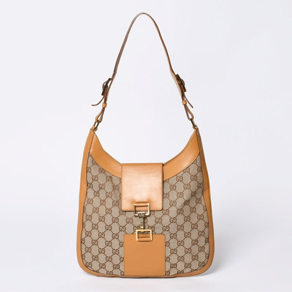 GUCCI Gucci Hobo One Shoulder Handbag 001 4129 001013 GG Canvas Leather Beige Gold Hardware Good Condition Used 4a000188