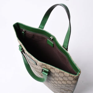 GUCCI グッチ GG スプリーム 131258 グリーン×ブラウン Tote Bag トートバッグ PVC レザー 良品 中古 4a000397