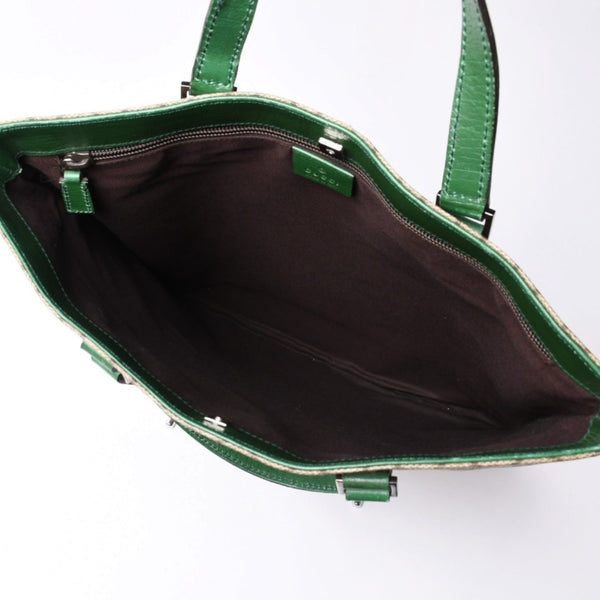 GUCCI グッチ GG スプリーム 131258 グリーン×ブラウン Tote Bag トートバッグ PVC レザー 良品 中古 4a000397