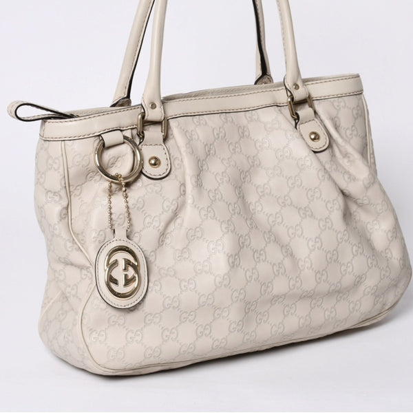 GUCCI Gucci Handbag 296835 002123 GG Pattern Leather Ivory Gold Hardware Good Condition Used 4a000221