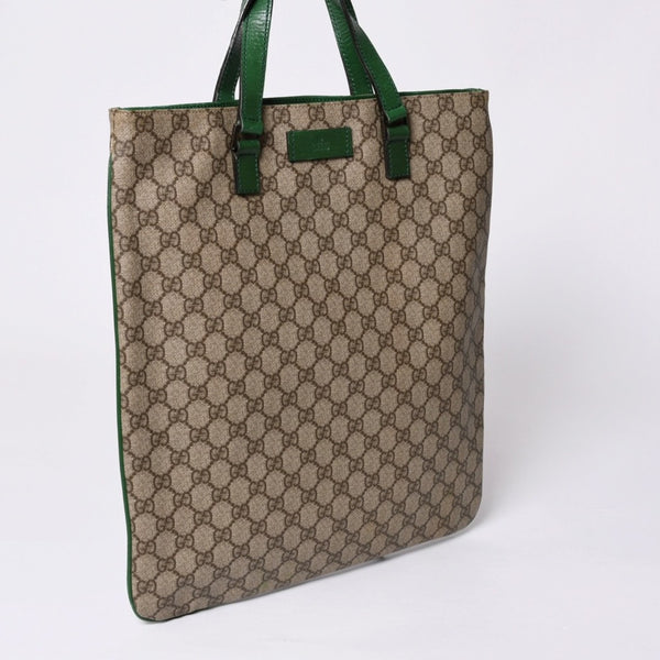 GUCCI グッチ GG スプリーム 131258 グリーン×ブラウン Tote Bag トートバッグ PVC レザー 良品 中古 4a000397