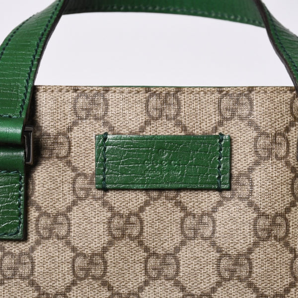 GUCCI グッチ GG スプリーム 131258 グリーン×ブラウン Tote Bag トートバッグ PVC レザー 良品 中古 4a000397