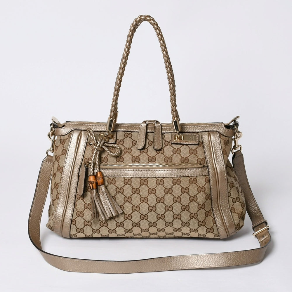 極美品 GUCCI グッチ 2WAY ショルダー ハンドバッグ 232300 306631 GGキャンバス レザー ベージュ 中古 4a000206