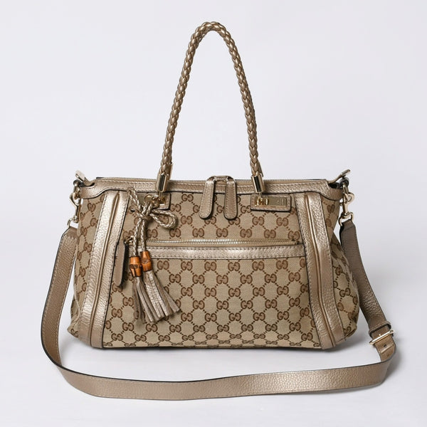 Very good condition GUCCI 2WAY shoulder handbag 232300 306631 GG canvas leather beige used 4a000206
