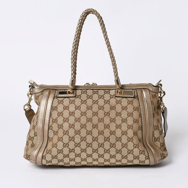 Very good condition GUCCI 2WAY shoulder handbag 232300 306631 GG canvas leather beige used 4a000206