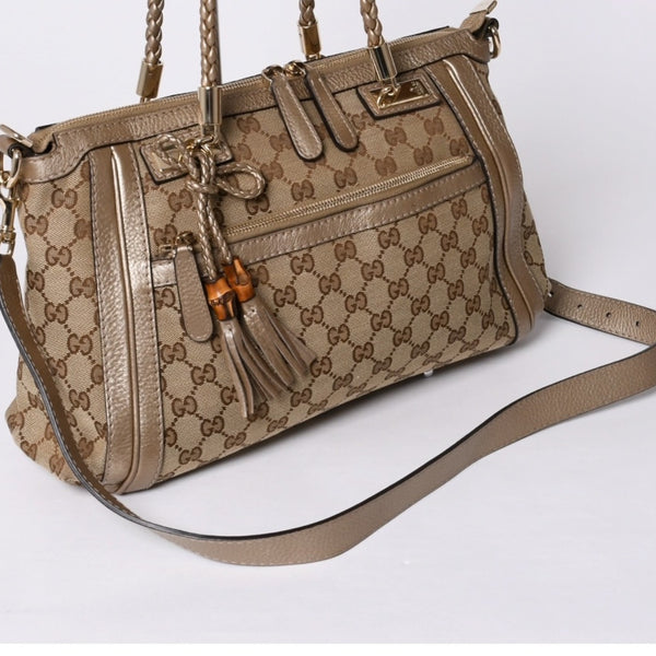 Very good condition GUCCI 2WAY shoulder handbag 232300 306631 GG canvas leather beige used 4a000206