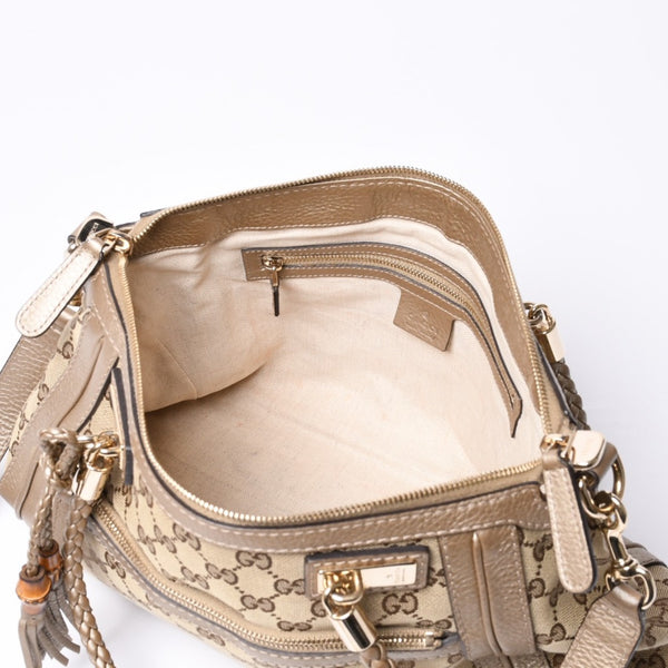 Very good condition GUCCI 2WAY shoulder handbag 232300 306631 GG canvas leather beige used 4a000206