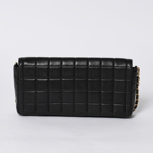 Very Good Condition CHANEL Chocolate Bar Chain Shoulder Bag Lambskin Black x Gold Ladies No. 7 Used 4a000488