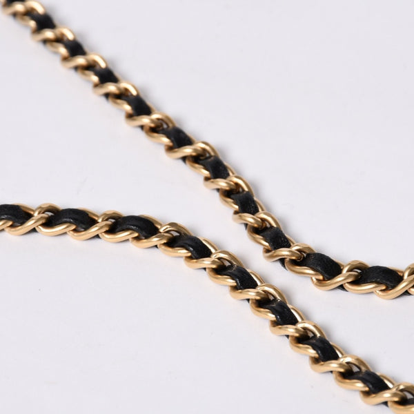 Very Good Condition CHANEL Chocolate Bar Chain Shoulder Bag Lambskin Black x Gold Ladies No. 7 Used 4a000488