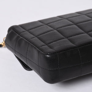 Very Good Condition CHANEL Chocolate Bar Chain Shoulder Bag Lambskin Black x Gold Ladies No. 7 Used 4a000488