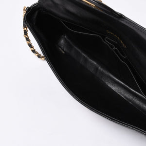Very Good Condition CHANEL Chocolate Bar Chain Shoulder Bag Lambskin Black x Gold Ladies No. 7 Used 4a000488
