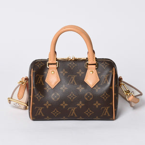 Very good condition LOUIS VUITTON Handbag Speedy Bandouliere 20 M46222 Leather PVC Brown Gold hardware Used 4a000575