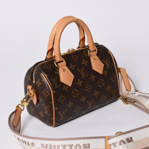 Very good condition LOUIS VUITTON Handbag Speedy Bandouliere 20 M46222 Leather PVC Brown Gold hardware Used 4a000575