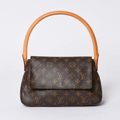 極美品 LOUIS VUITTON ルイヴィトン モノグラム ミニルーピング ショルダーバッグ M51147 PVC レザー ブラウン 中古 4a000596