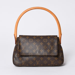 極美品 LOUIS VUITTON ルイヴィトン モノグラム ミニルーピング ショルダーバッグ M51147 PVC レザー ブラウン 中古 4a000596