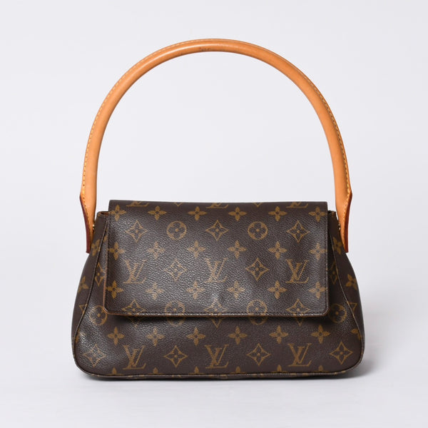 極美品 LOUIS VUITTON ルイヴィトン モノグラム ミニルーピング ショルダーバッグ M51147 PVC レザー ブラウン 中古 4a000596