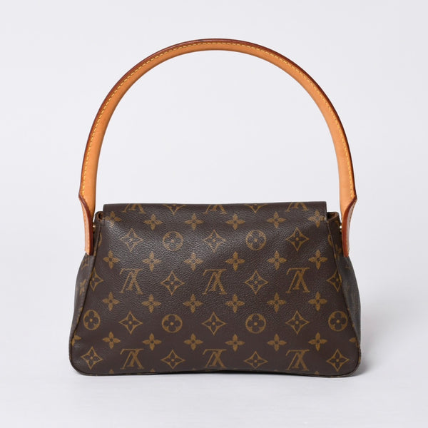 極美品 LOUIS VUITTON ルイヴィトン モノグラム ミニルーピング ショルダーバッグ M51147 PVC レザー ブラウン 中古 4a000596