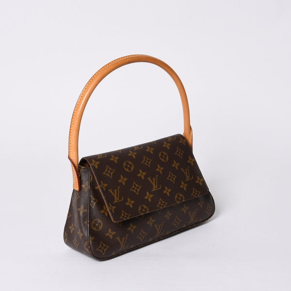 極美品 LOUIS VUITTON ルイヴィトン モノグラム ミニルーピング ショルダーバッグ M51147 PVC レザー ブラウン 中古 4a000596