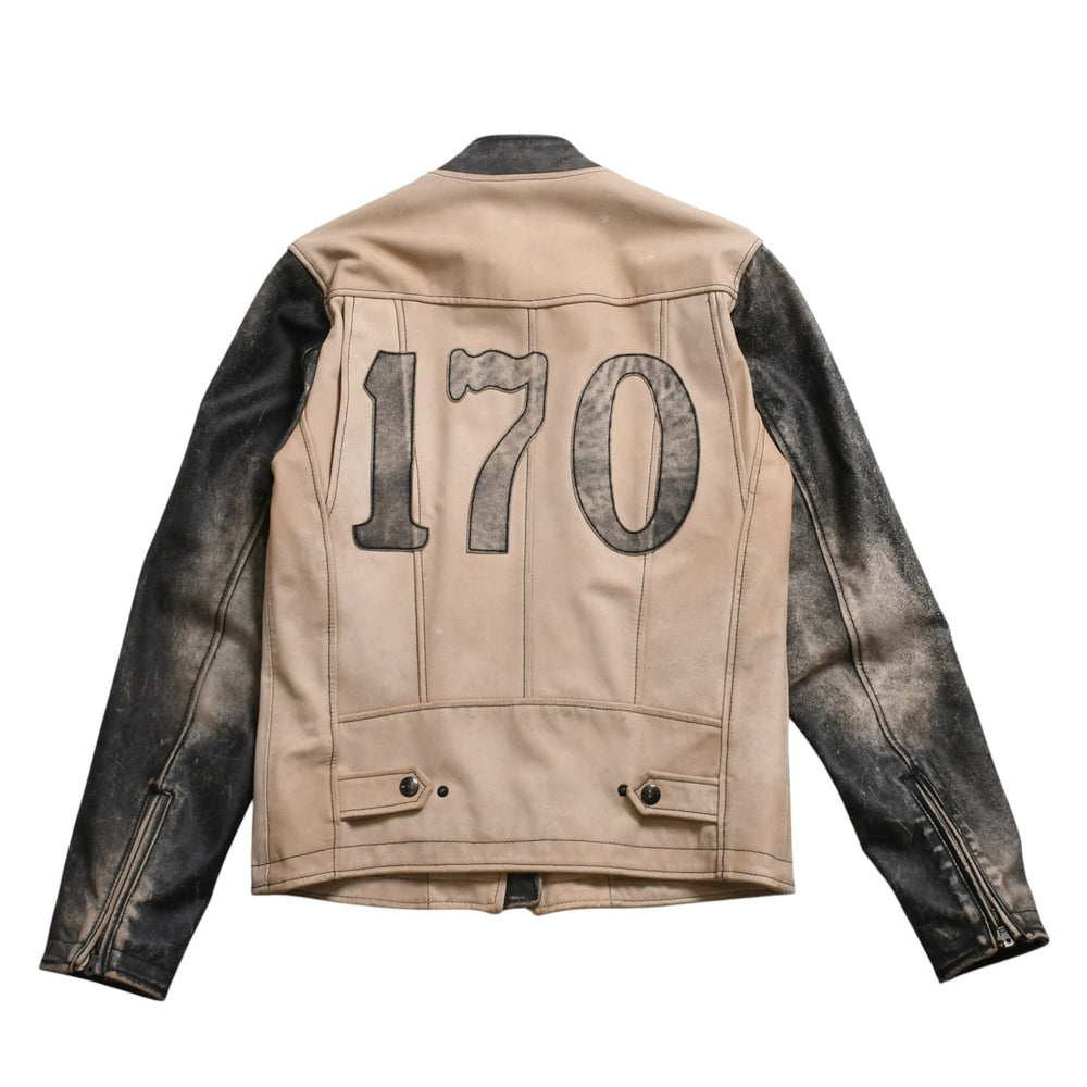DOLCE&GABBANA ドルチェアンドガッバーナ バイカラー切替レザージャケット ZLS10/9111 ホースレザー ベージュ ブラック 48サイズ ヴィンテージ加工 良品 中古 4a004151