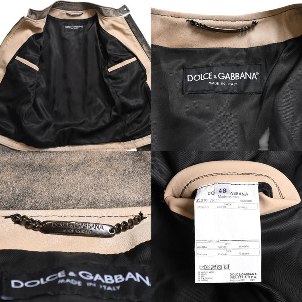 DOLCE&GABBANA ドルチェアンドガッバーナ バイカラー切替レザージャケット ZLS10/9111 ホースレザー ベージュ ブラック 48サイズ ヴィンテージ加工 良品 中古 4a004151
