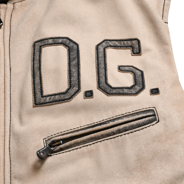 DOLCE&GABBANA ドルチェアンドガッバーナ バイカラー切替レザージャケット ZLS10/9111 ホースレザー ベージュ ブラック 48サイズ ヴィンテージ加工 良品 中古 4a004151