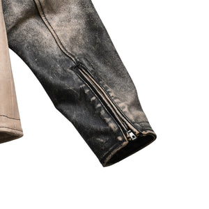 DOLCE&GABBANA ドルチェアンドガッバーナ バイカラー切替レザージャケット ZLS10/9111 ホースレザー ベージュ ブラック 48サイズ ヴィンテージ加工 良品 中古 4a004151