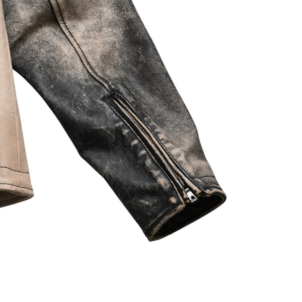 DOLCE&GABBANA ドルチェアンドガッバーナ バイカラー切替レザージャケット ZLS10/9111 ホースレザー ベージュ ブラック 48サイズ ヴィンテージ加工 良品 中古 4a004151