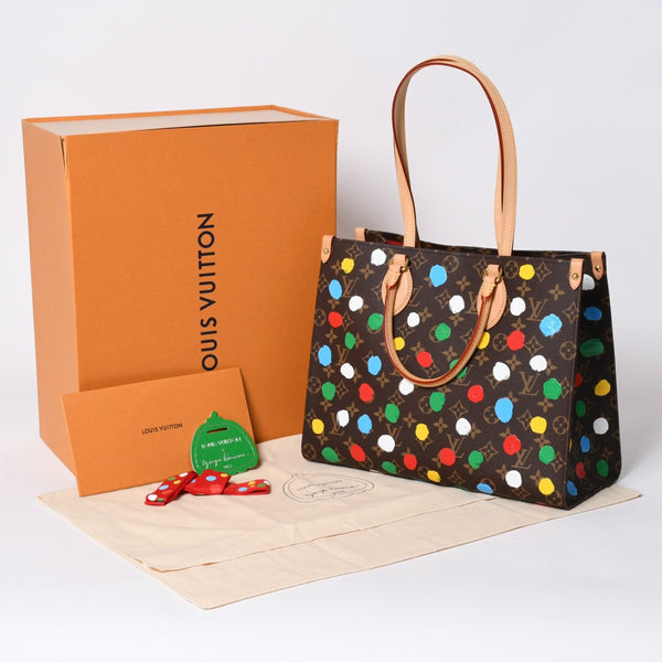 Like new LOUIS VUITTON On the Go MM Yayoi Kusama Hand Shoulder Bag 2WAY Leather Monogram M46379 Brown Used 4a000572
