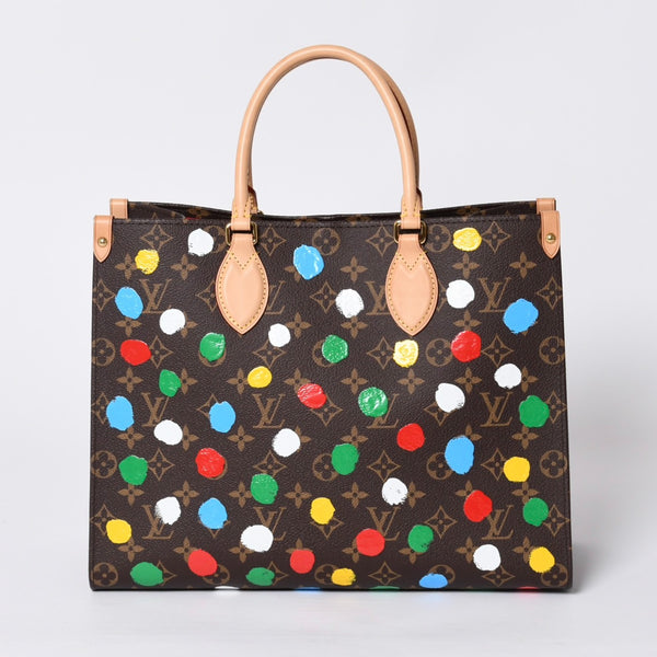Like new LOUIS VUITTON On the Go MM Yayoi Kusama Hand Shoulder Bag 2WAY Leather Monogram M46379 Brown Used 4a000572