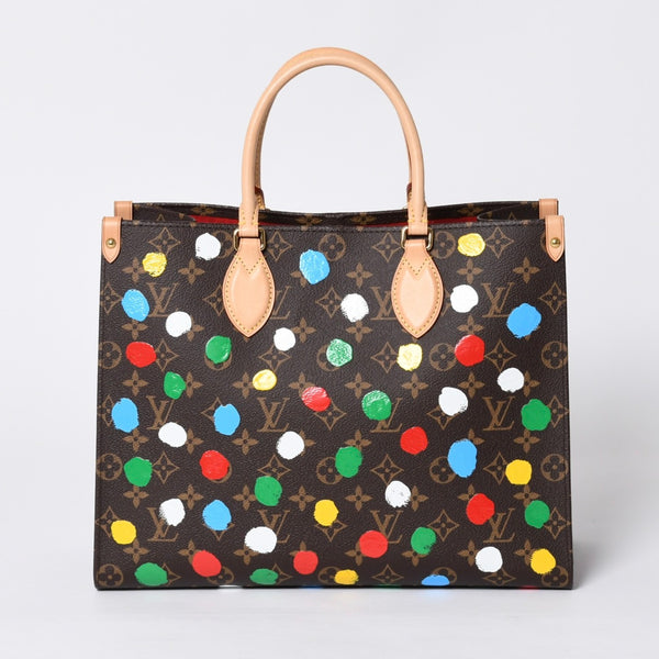 Like new LOUIS VUITTON On the Go MM Yayoi Kusama Hand Shoulder Bag 2WAY Leather Monogram M46379 Brown Used 4a000572