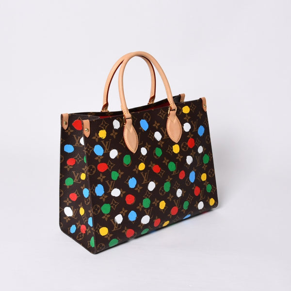 Like new LOUIS VUITTON On the Go MM Yayoi Kusama Hand Shoulder Bag 2WAY Leather Monogram M46379 Brown Used 4a000572
