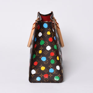 Like new LOUIS VUITTON On the Go MM Yayoi Kusama Hand Shoulder Bag 2WAY Leather Monogram M46379 Brown Used 4a000572