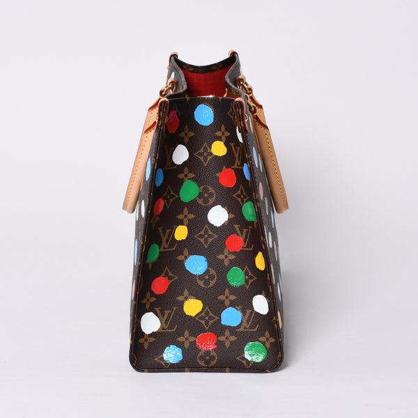 Like new LOUIS VUITTON On the Go MM Yayoi Kusama Hand Shoulder Bag 2WAY Leather Monogram M46379 Brown Used 4a000572