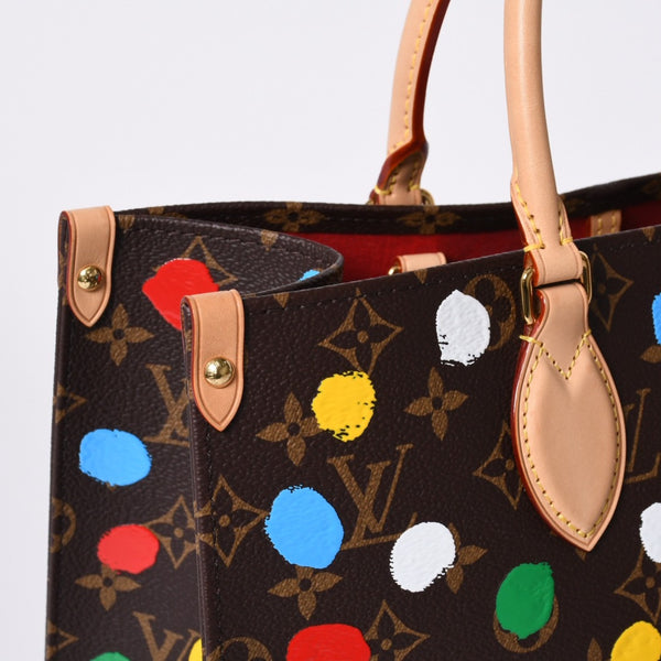 Like new LOUIS VUITTON On the Go MM Yayoi Kusama Hand Shoulder Bag 2WAY Leather Monogram M46379 Brown Used 4a000572