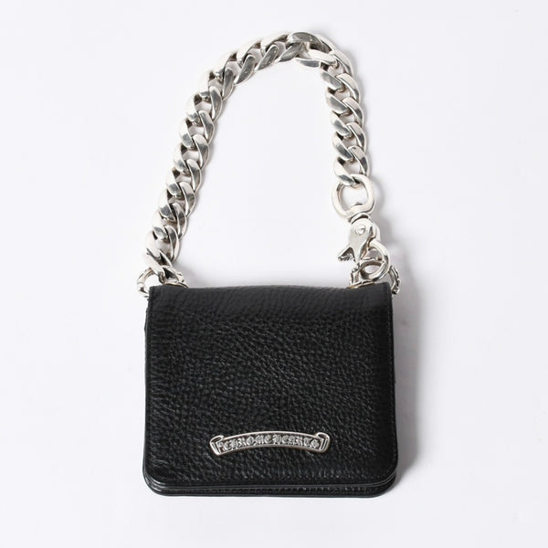 Like new CHROME HEARTS TV MAN Classic Chain Wallet CH Cross Patch Silver 925 Black Used 4a000549
