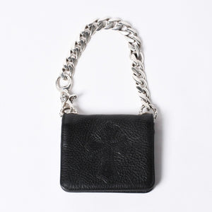 Like new CHROME HEARTS TV MAN Classic Chain Wallet CH Cross Patch Silver 925 Black Used 4a000549