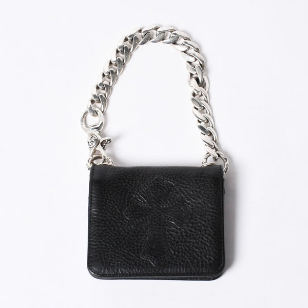 Like new CHROME HEARTS TV MAN Classic Chain Wallet CH Cross Patch Silver 925 Black Used 4a000549