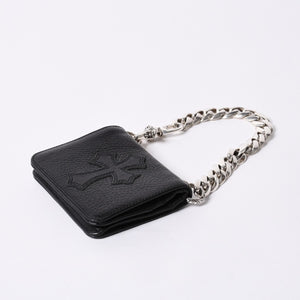 Like new CHROME HEARTS TV MAN Classic Chain Wallet CH Cross Patch Silver 925 Black Used 4a000549