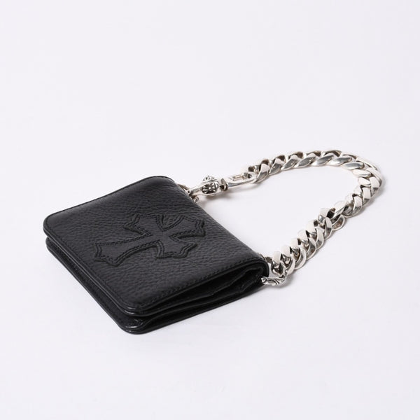 Like new CHROME HEARTS TV MAN Classic Chain Wallet CH Cross Patch Silver 925 Black Used 4a000549