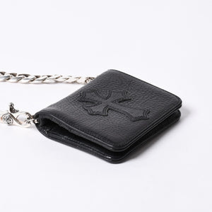 Like new CHROME HEARTS TV MAN Classic Chain Wallet CH Cross Patch Silver 925 Black Used 4a000549