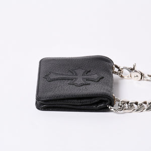 Like new CHROME HEARTS TV MAN Classic Chain Wallet CH Cross Patch Silver 925 Black Used 4a000549