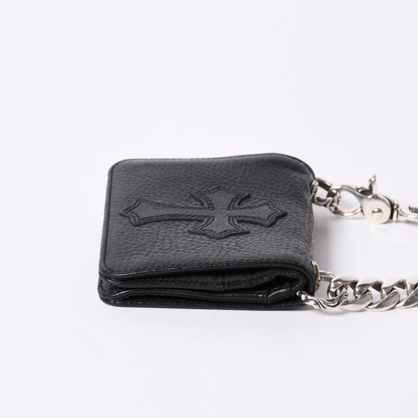 Like new CHROME HEARTS TV MAN Classic Chain Wallet CH Cross Patch Silver 925 Black Used 4a000549