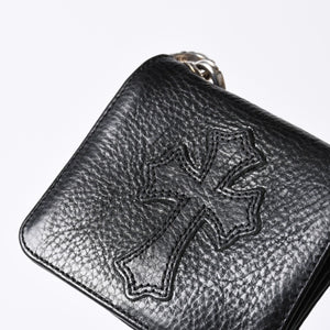 Like new CHROME HEARTS TV MAN Classic Chain Wallet CH Cross Patch Silver 925 Black Used 4a000549