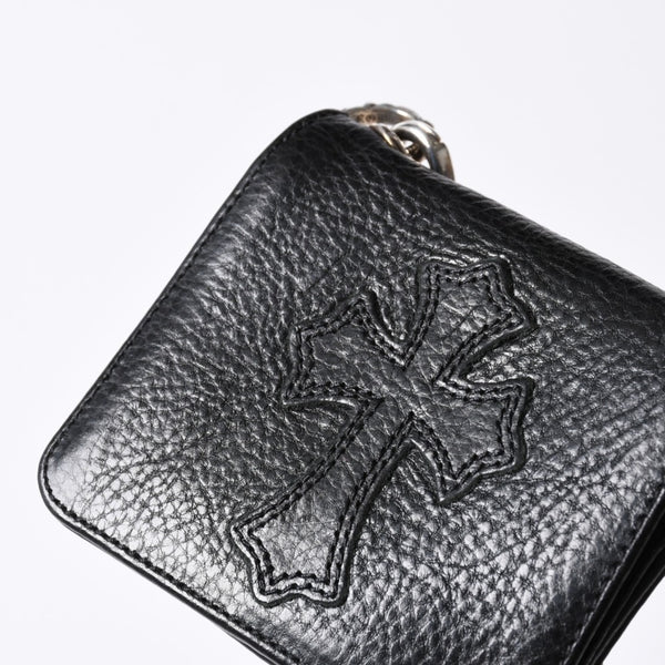 Like new CHROME HEARTS TV MAN Classic Chain Wallet CH Cross Patch Silver 925 Black Used 4a000549