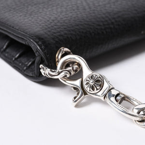 Like new CHROME HEARTS TV MAN Classic Chain Wallet CH Cross Patch Silver 925 Black Used 4a000549