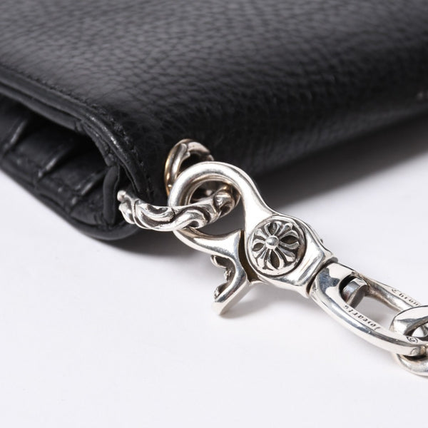 Like new CHROME HEARTS TV MAN Classic Chain Wallet CH Cross Patch Silver 925 Black Used 4a000549