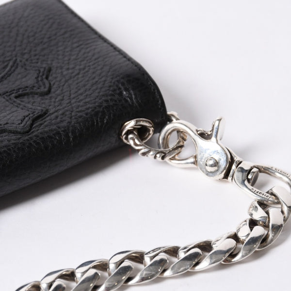 Like new CHROME HEARTS TV MAN Classic Chain Wallet CH Cross Patch Silver 925 Black Used 4a000549