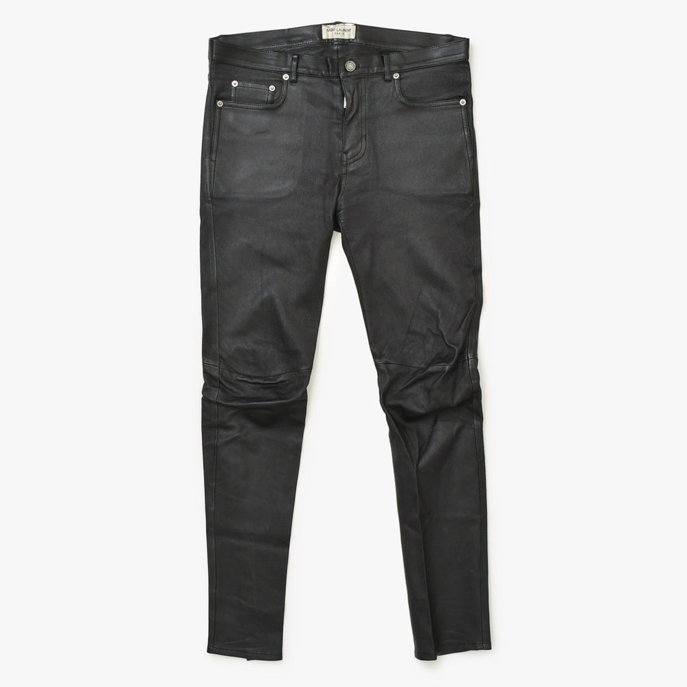 SAINT LAURENT PARIS サンローランパリ ブラック カラー レザー パンツ 2021 000301 美品 中古 4a000449