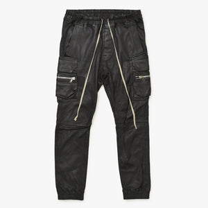 RICK OWENS FW21 GETHSEMANE MASTODON RU02A5396-LS Mastodon Cargo Jog Leather Pants, Black, Size 42, Excellent Condition, Used, 4a000451