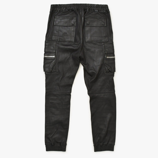 RICK OWENS FW21 GETHSEMANE MASTODON RU02A5396-LS Mastodon Cargo Jog Leather Pants, Black, Size 42, Excellent Condition, Used, 4a000451